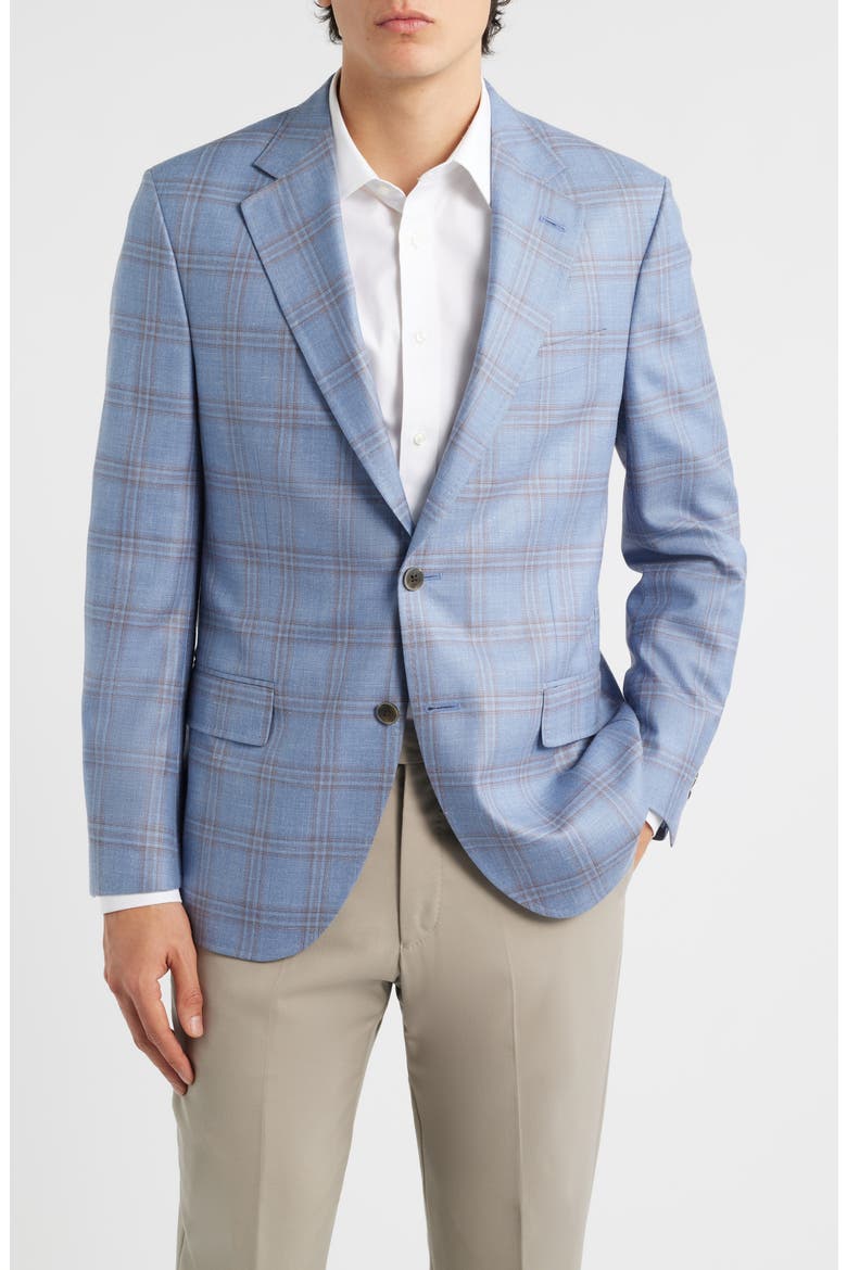 Hyperlight Soft Light Blue Plaid Wool & Silk Blend Sport Coat, Main, color, LIGHT BLUE