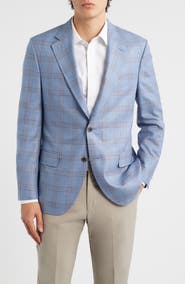 Peter Millar Hyperlight Soft Light Blue Plaid Wool & Silk Blend Sport Coat
