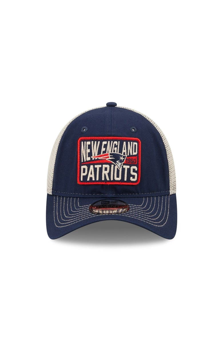 New Era Men's New Era  Navy/Natural New England Patriots  Devoted Trucker 9TWENTY Snapback Hat, Alternate, color, 