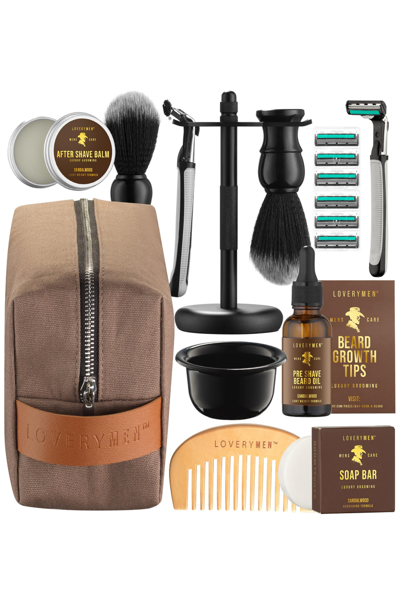 Lovery Ultimate Beard Shaving Kit wrapped in a Luxury Leather Bag, Alternate, color, NO COLOR