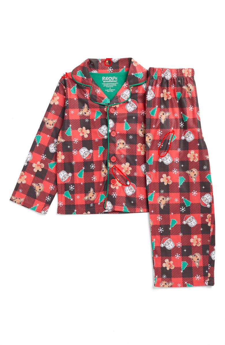 KOMAR Kids' Rudolph the Red Nosed Reindeer Two-Piece Pajamas, Main, color, Black Print