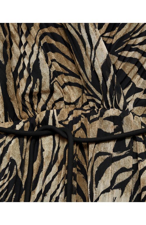 MANGO MANGO LEOPARD PRINT PLEATED LONG SLEEVE MIDI DRESS 