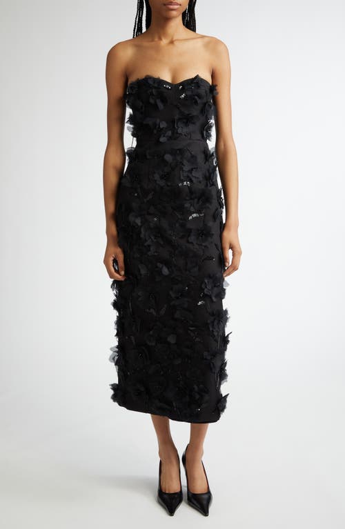 Michael Kors Floral Hand Embellished Strapless Sheath Dress In Black