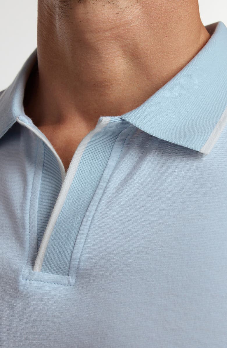 David Donahue Tipped Johnny Collar Cotton & Silk Polo, Alternate, color, Sky
