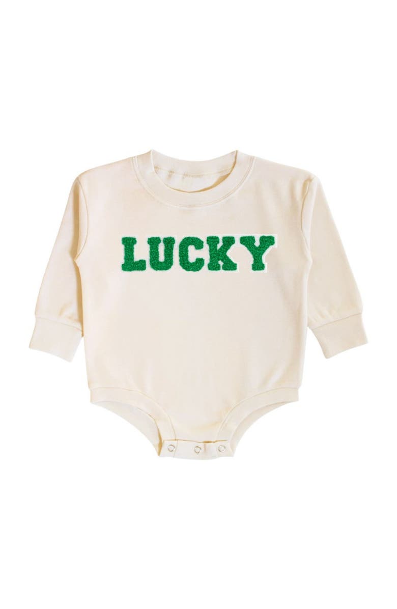 Sweet Wink Lucky Varsity Patch St. Patrick's Day Long Sleeve Romper, Main, color,