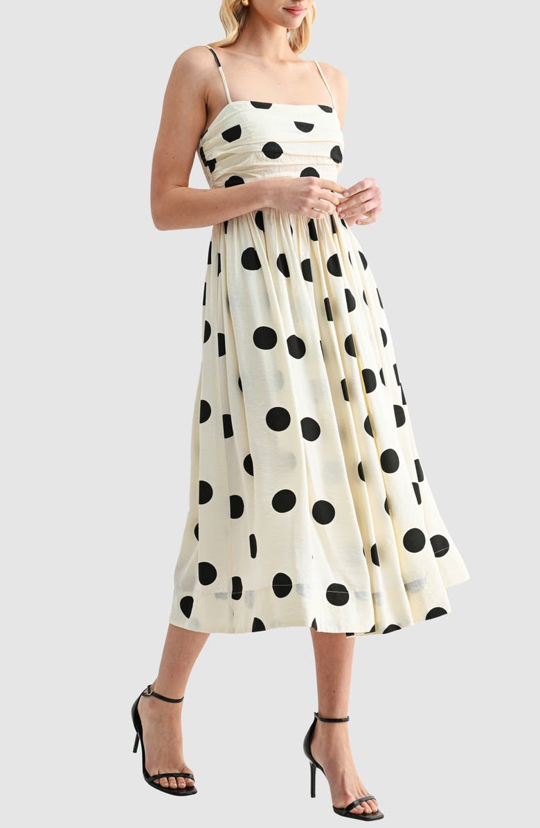 Lush Polka Dot Fit & Flare Midi Dress, Alternate, color, Cream Black Dot
