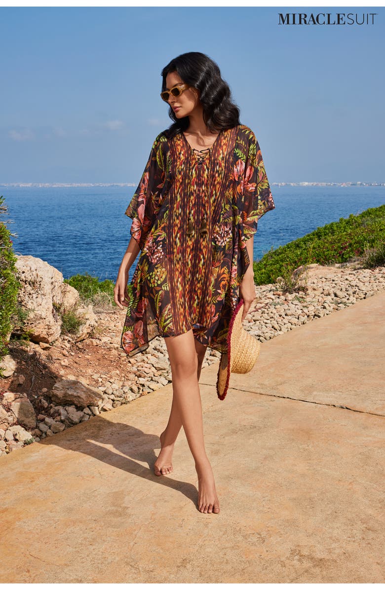 Miraclesuit<sup>®</sup> Botanico Mixed Print Metallic Stripe Cover-Up Caftan, Alternate, color, Blm