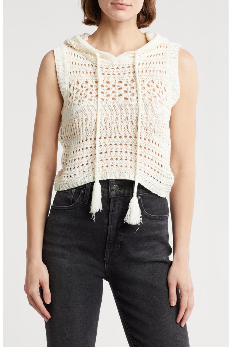 Ellie Open Stitch Sleeveless Hoodie, Main, color, BLEACHED SAND
