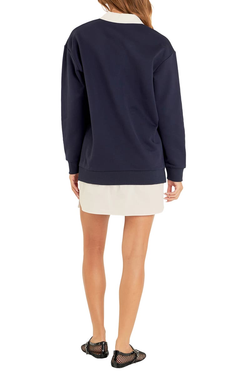 English Factory Mixed Media Long Sleeve Dress, Alternate, color, Navy/ White