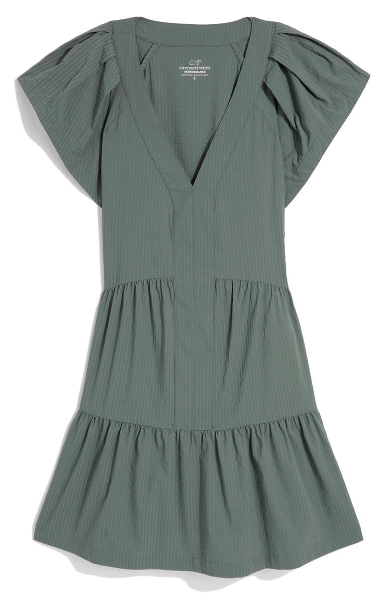 vineyard vines Harbor Tiered Ruffle Dress, Main, color, Seersucker Balsam