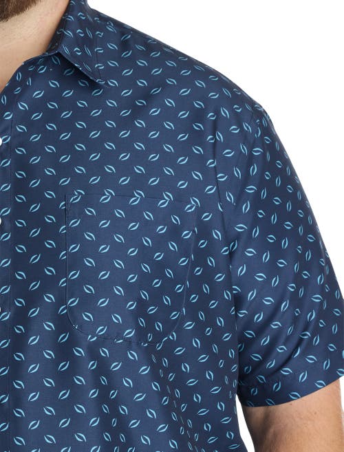 Harbor Bay By Dxl Big & Tall Leaf Print Microfiber Sport Shirt In Blue