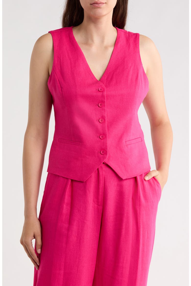 Linen Blend Vest, Main, color, HOT PINK