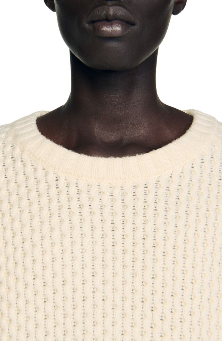 SANDRO Honeycomb stitch wool sweater, Alternate, color, Off White