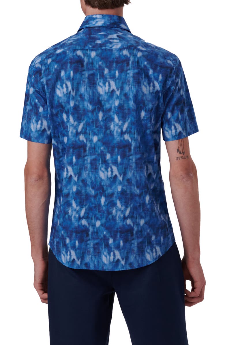 Bugatchi Shaped Fit Print Stretch Cotton Short Sleeve Button-Up Shirt, Alternate, color,