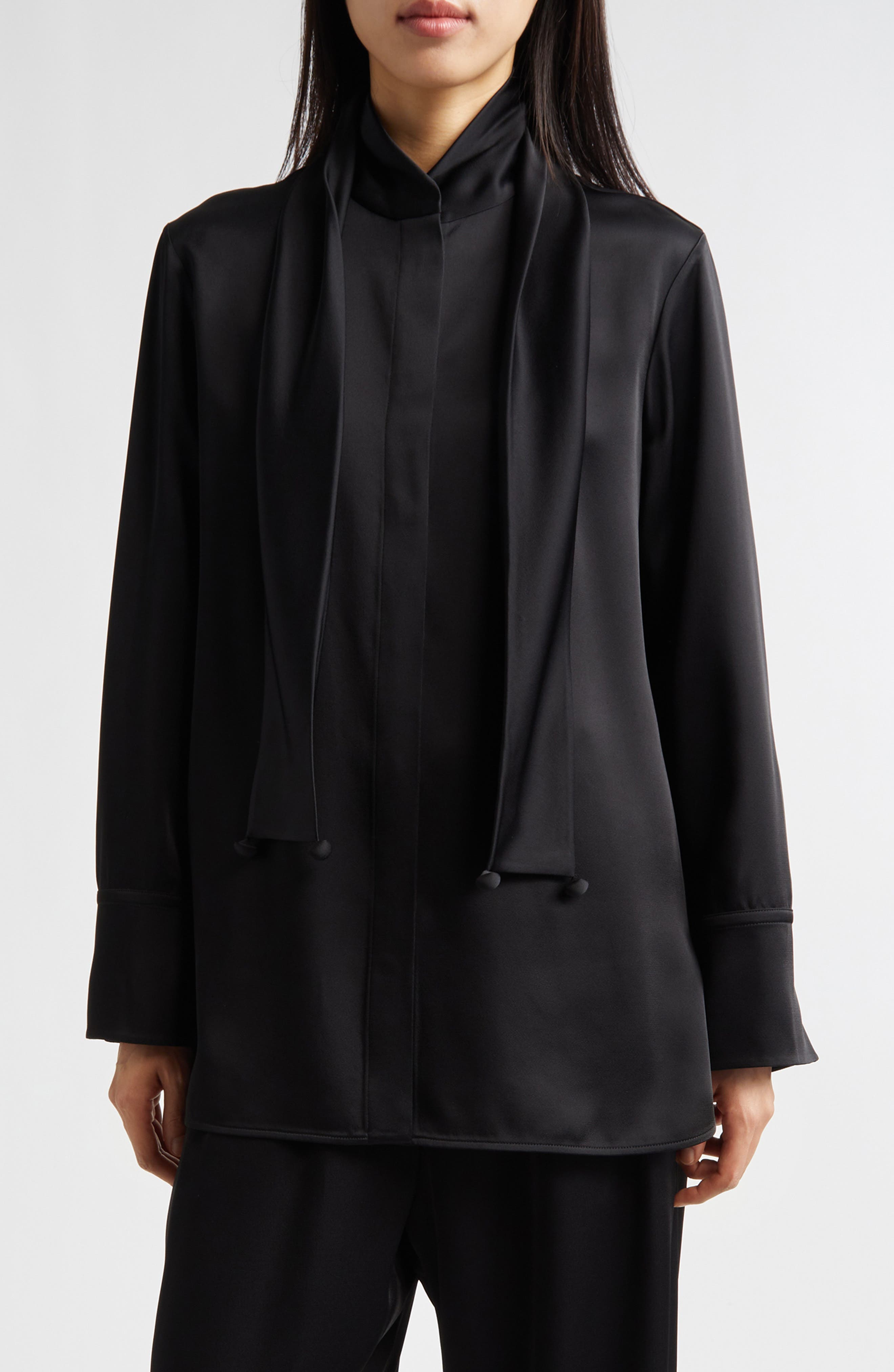 Fluid Satin Shirt with Scarf Ties