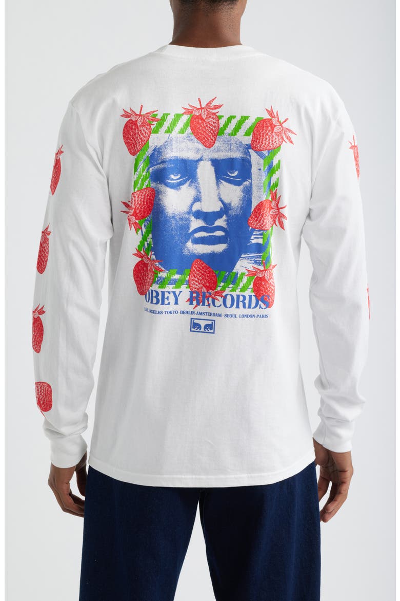 Strawberry Garden Long Sleeve Cotton Graphic T-Shirt, Alternate, color, WHITE