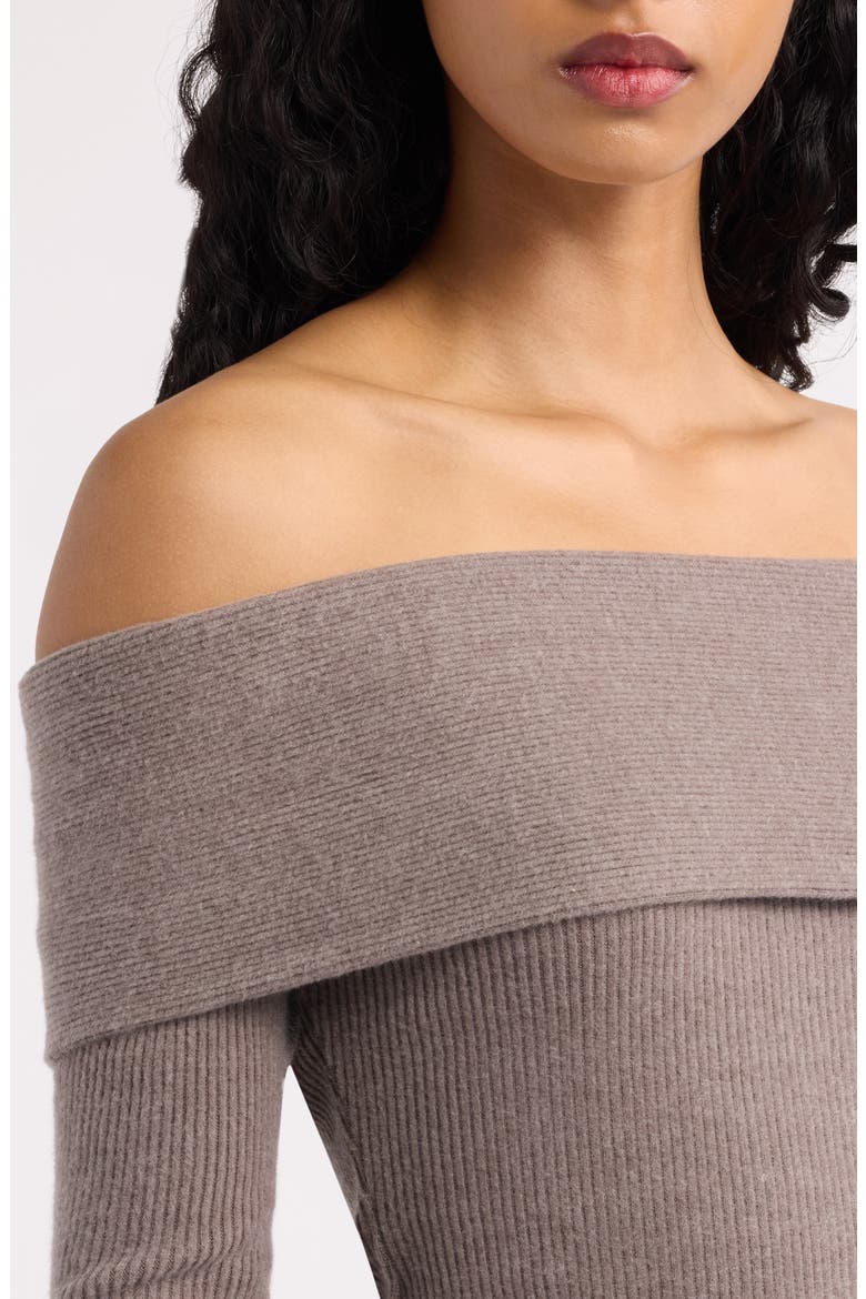 Caricia Off the Shoulder Ribbed Sweater, Alternate, color, TAUPE