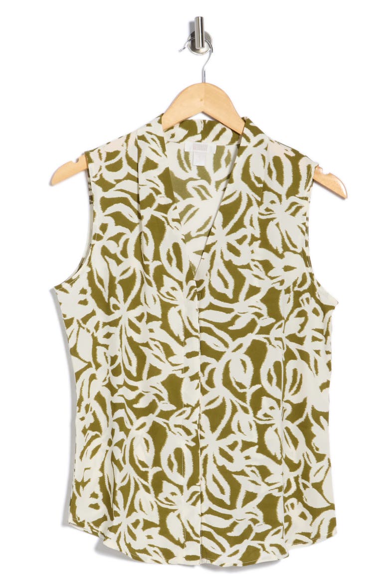 V-Neck Sleeveless Woven Shell Top, Alternate, color, GREEN- IVORY SYLVIE ABSTRACT