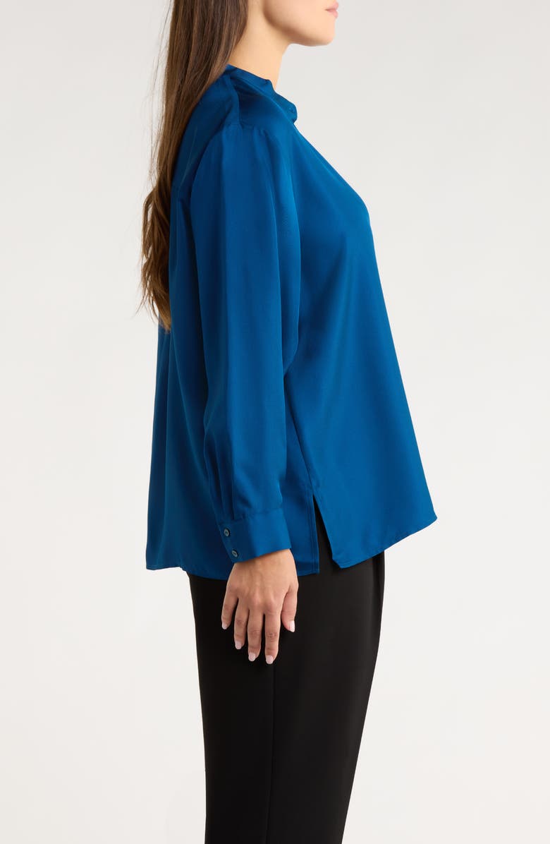 Eileen Fisher Mandarin Collar Silk Button-Up Shirt, Alternate, color, Atlantis