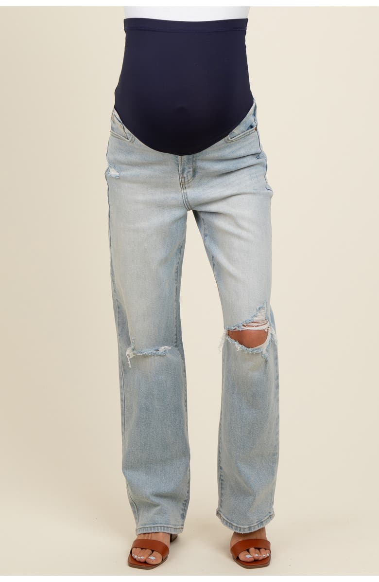 PinkBlush Open Knee Relaxed Straight Leg Maternity Jeans, Alternate, color, Light Blue