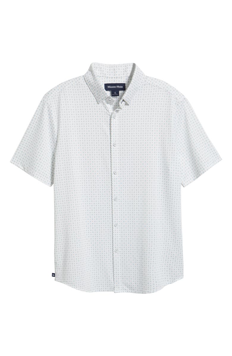 Mizzen+Main Halyard Trim Fit Geo Print Short Sleeve Button-Up Shirt, Alternate, color, Pale Green Pyramid