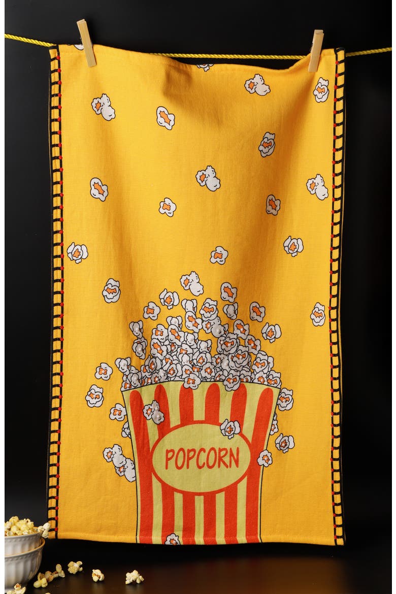 The Movie Night Set of 3 Cotton Kitchen Towels, Alternate, color, YELLOW/ RED/ BLACK