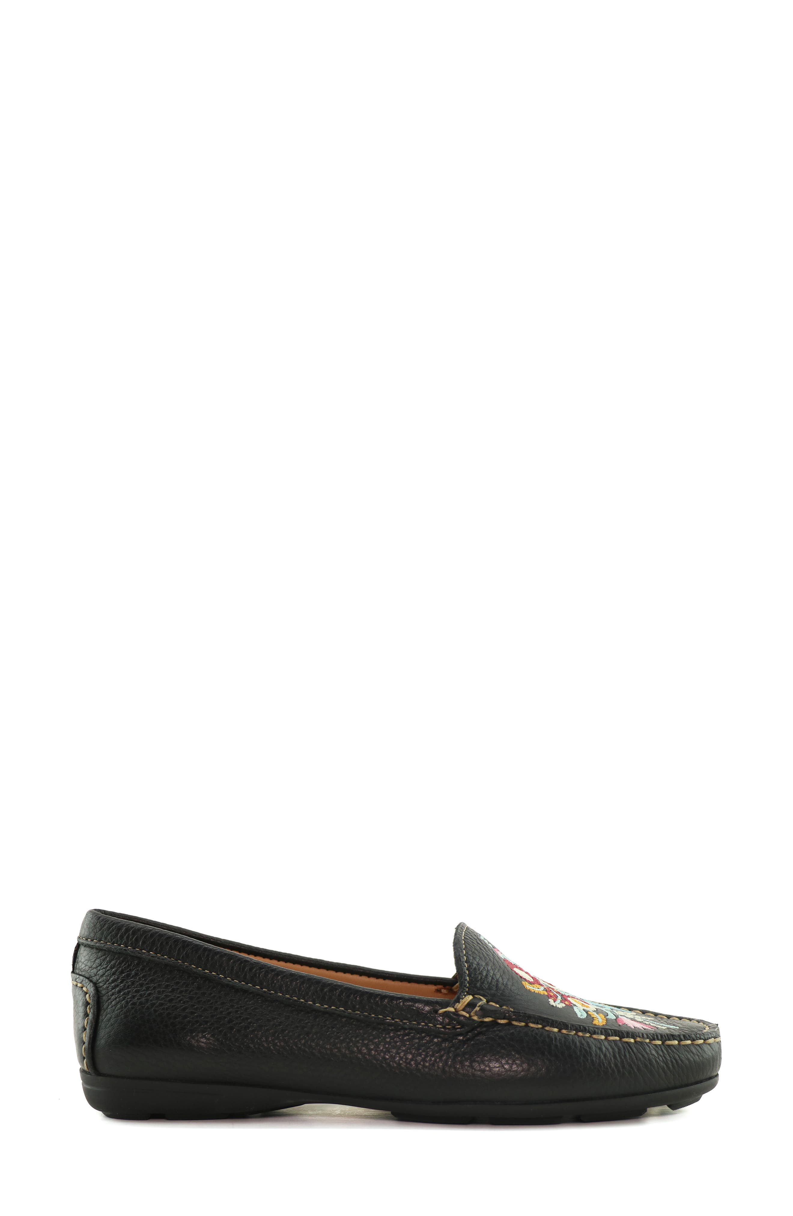DRIVER CLUB USA Nashville Embroidered Loafer, Alternate, color, Black Tumbled/ Contrast Stitch