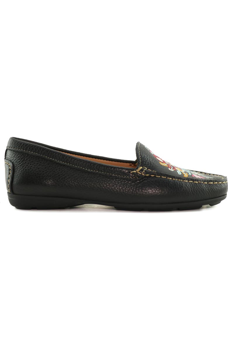 DRIVER CLUB USA Nashville Embroidered Loafer, Alternate, color, Black Tumbled/ Contrast Stitch