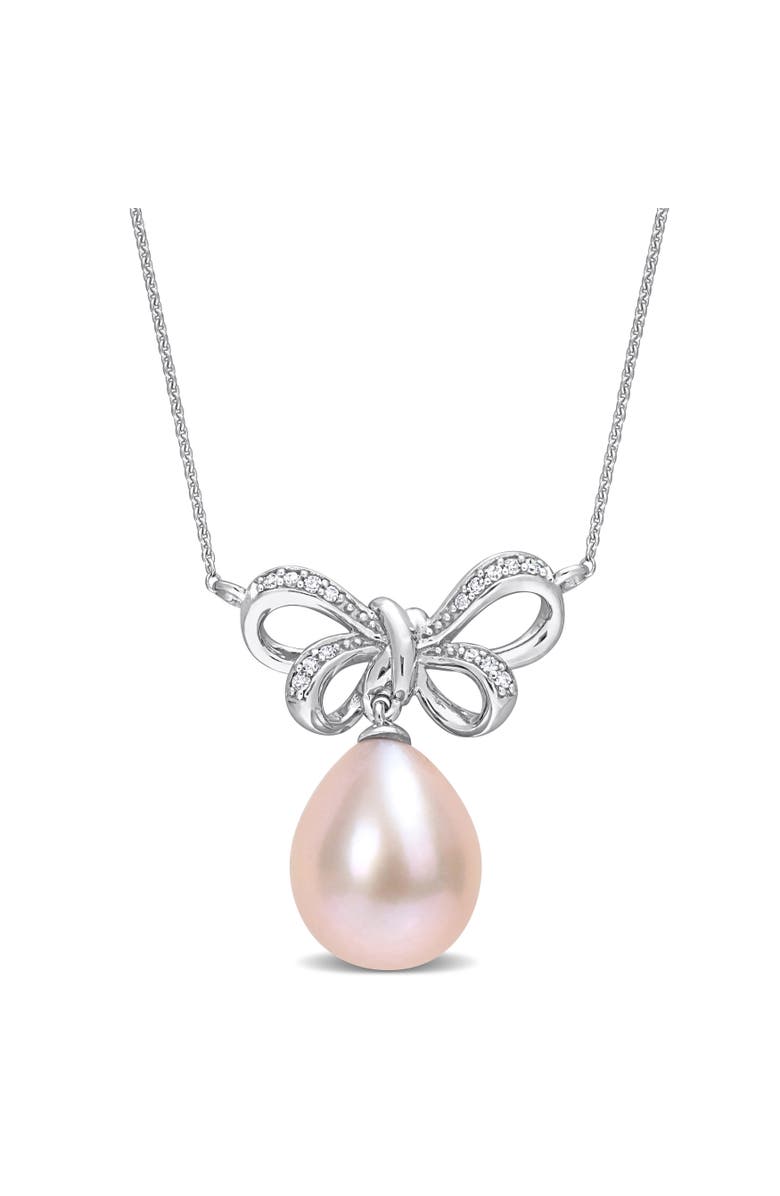 Julianna B. Pink Cultured Pearl & Diamond Bow Necklace 10k, Main, color, Pearl