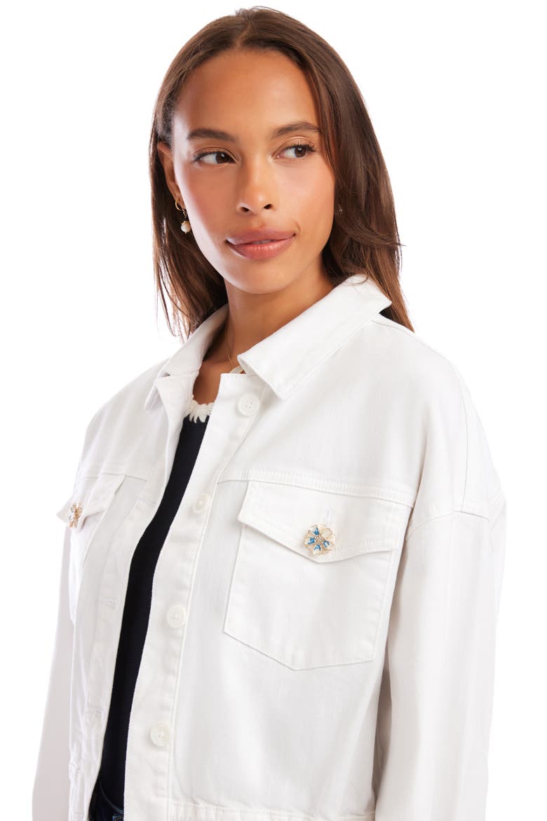 Jewel Button Denim Jean Jacket, Alternate, color, OFF WHITE