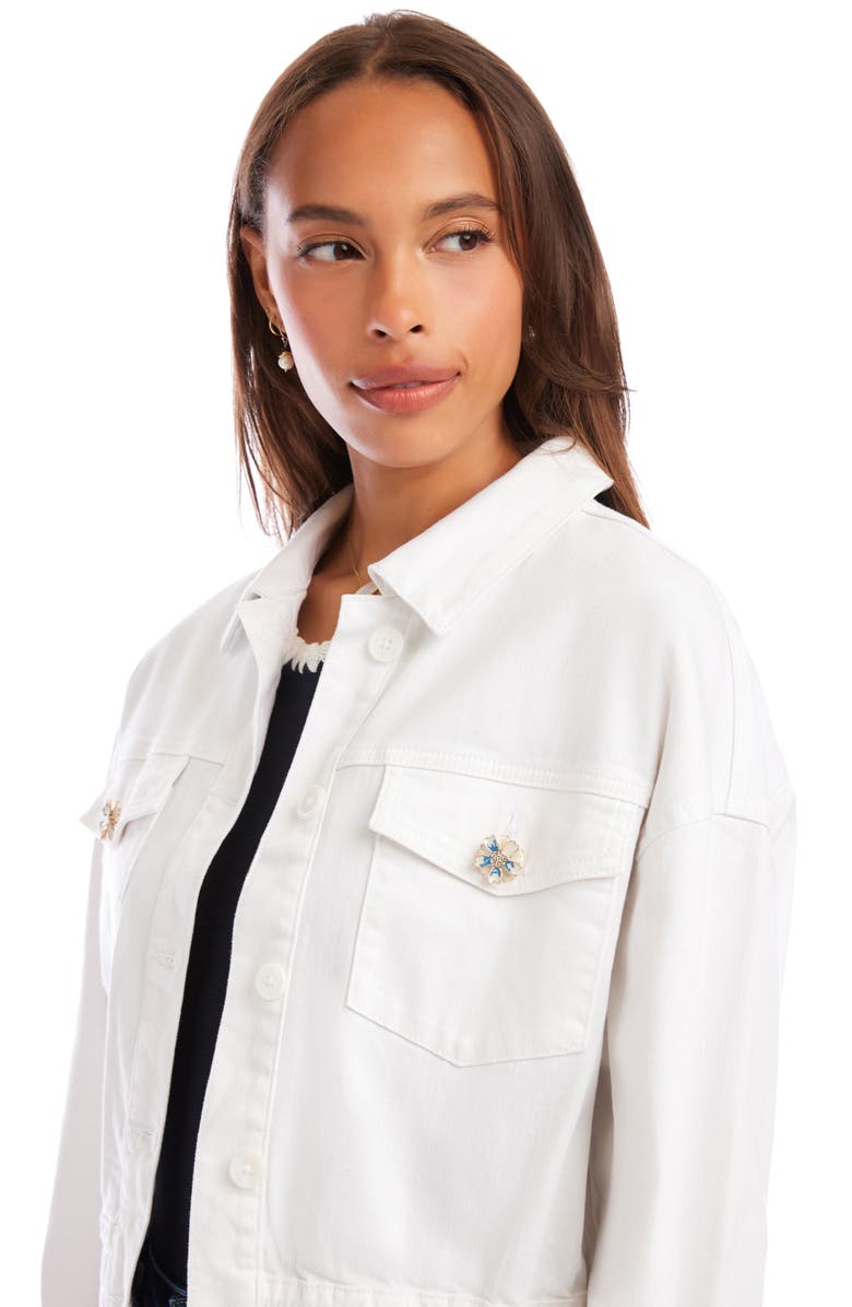 Karen Kane Jewel Button Denim Jean Jacket, Alternate, color, Off White