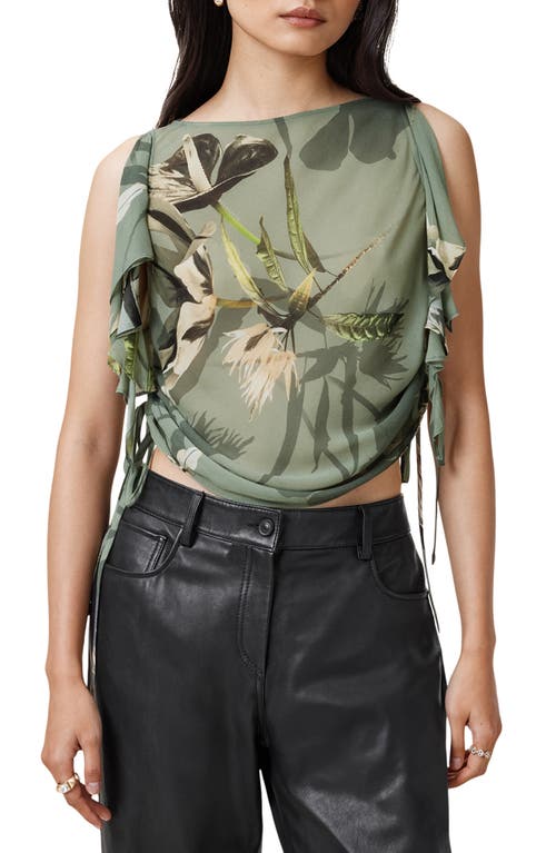 Allsaints Bettie Floral Print Adjustable Drawcord Top In Emerge Olive Green