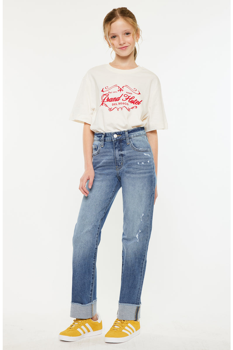 Nia High Rise Kid Straight Jeans, Main, color, Medium Wash
