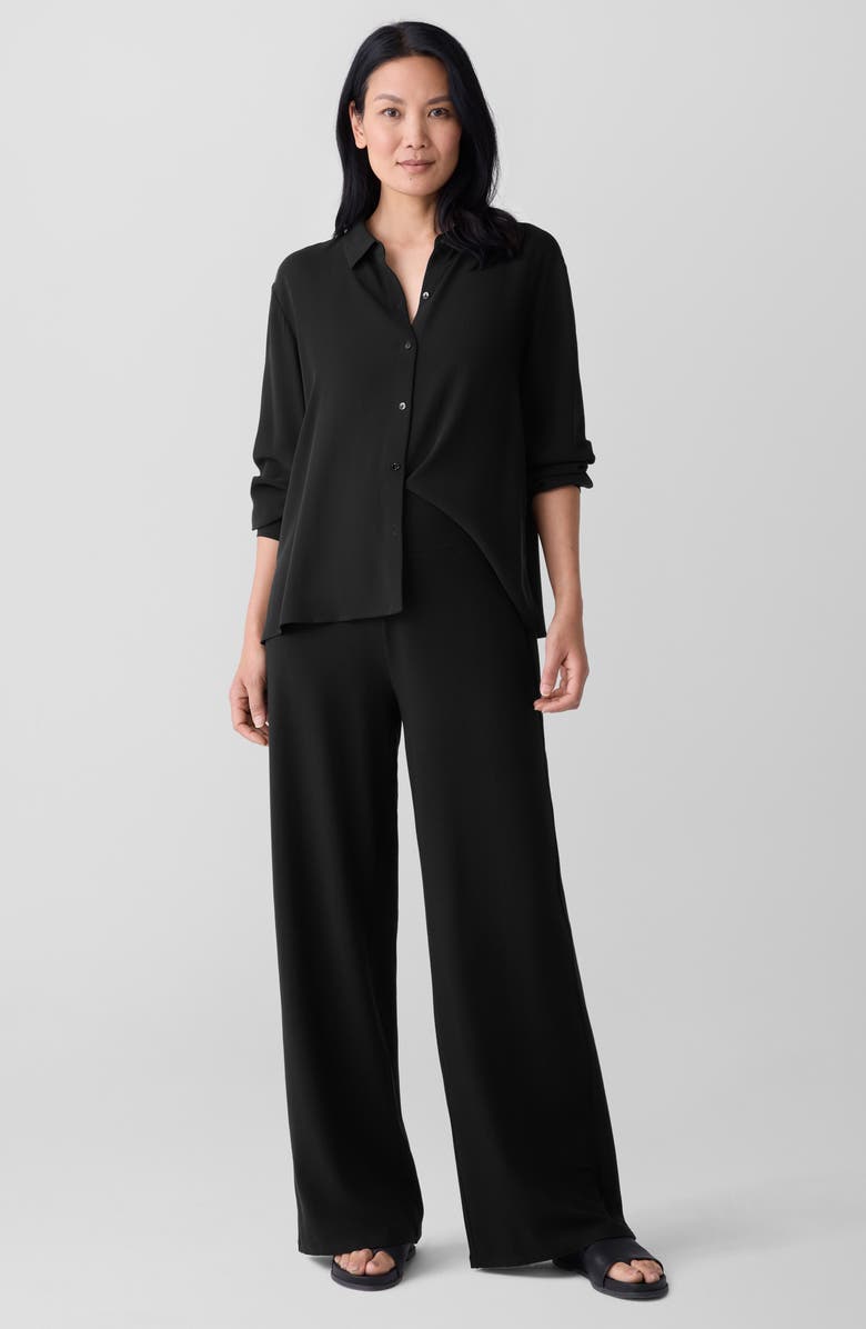 Eileen Fisher High Waist Jersey Wide Leg Pants, Alternate, color, Black
