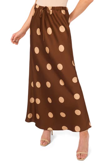 Parker Polka Dot Drawstring Maxi Skirt In Brown