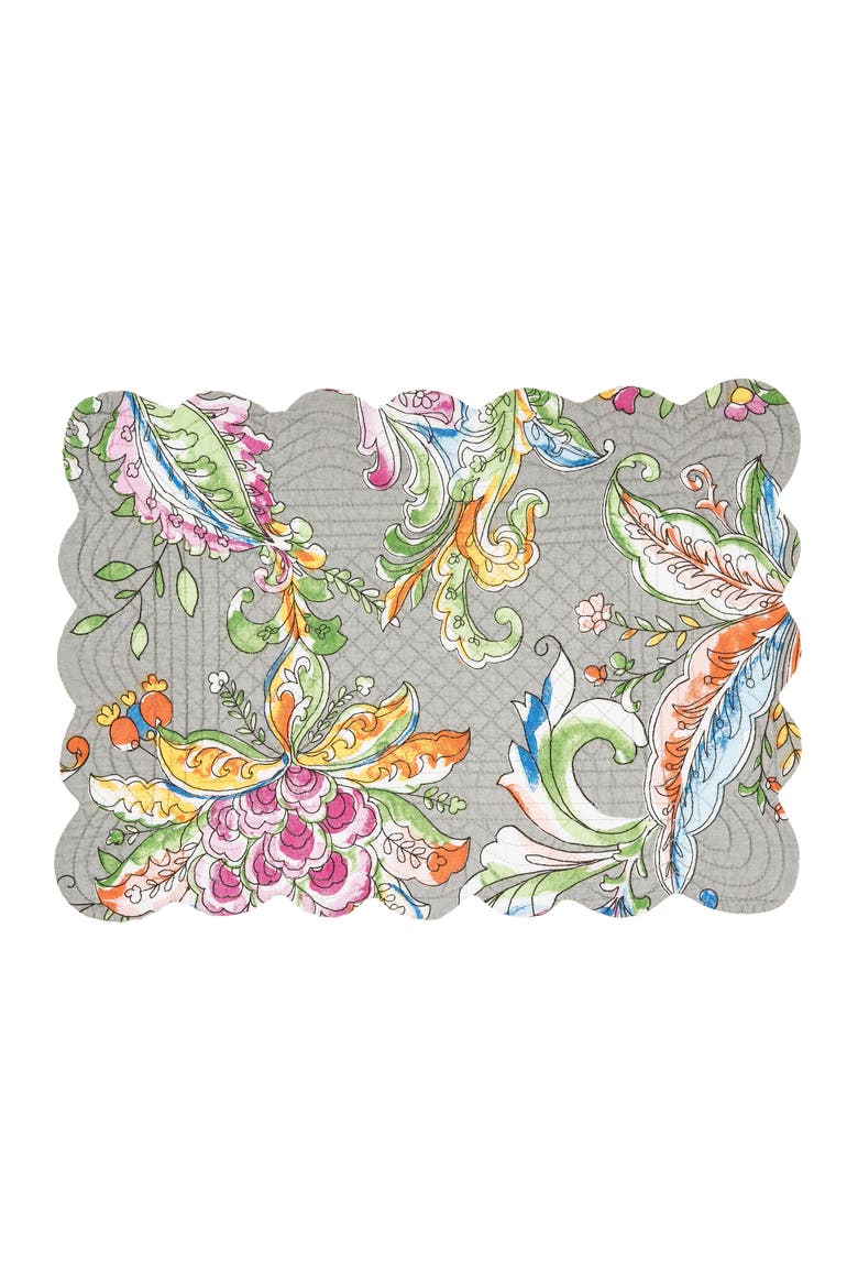 Frey Quilted Reversible Colorful Paisley Placemats, Set of 6, 13" x 19", Alternate, color, Grey