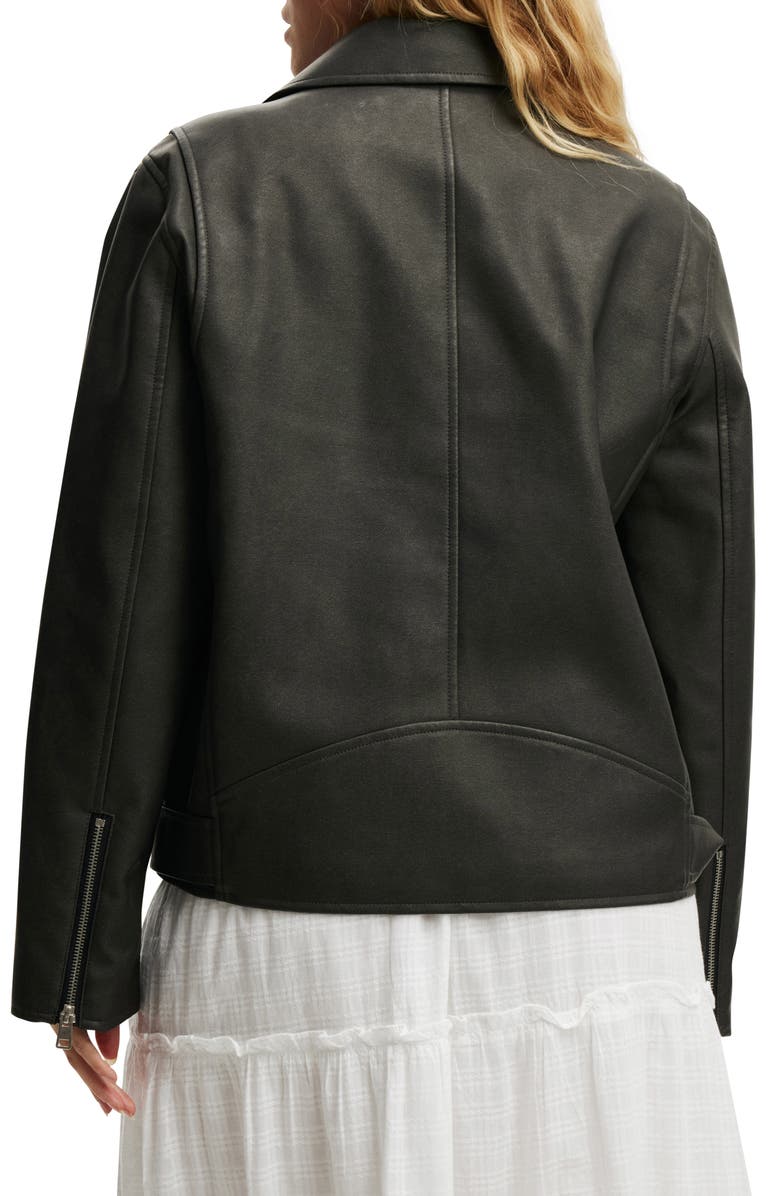 Cotton On Roman Faux Leather Moto Jacket, Alternate, color, Washed Black