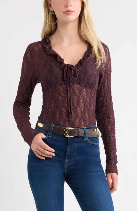 Ruffle Tie Neck Lace Top