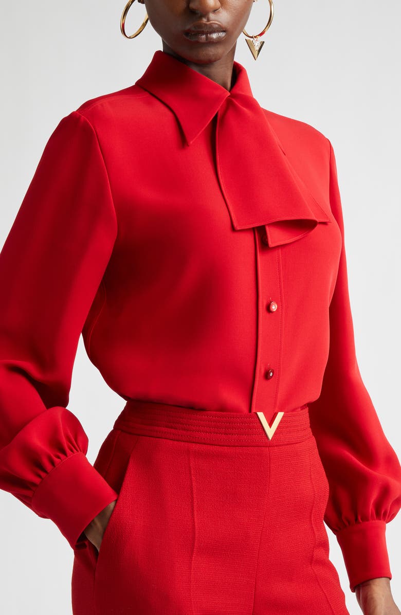 Valentino Solid Silk Cady Couture Button-Up Shirt, Alternate, color, Paris