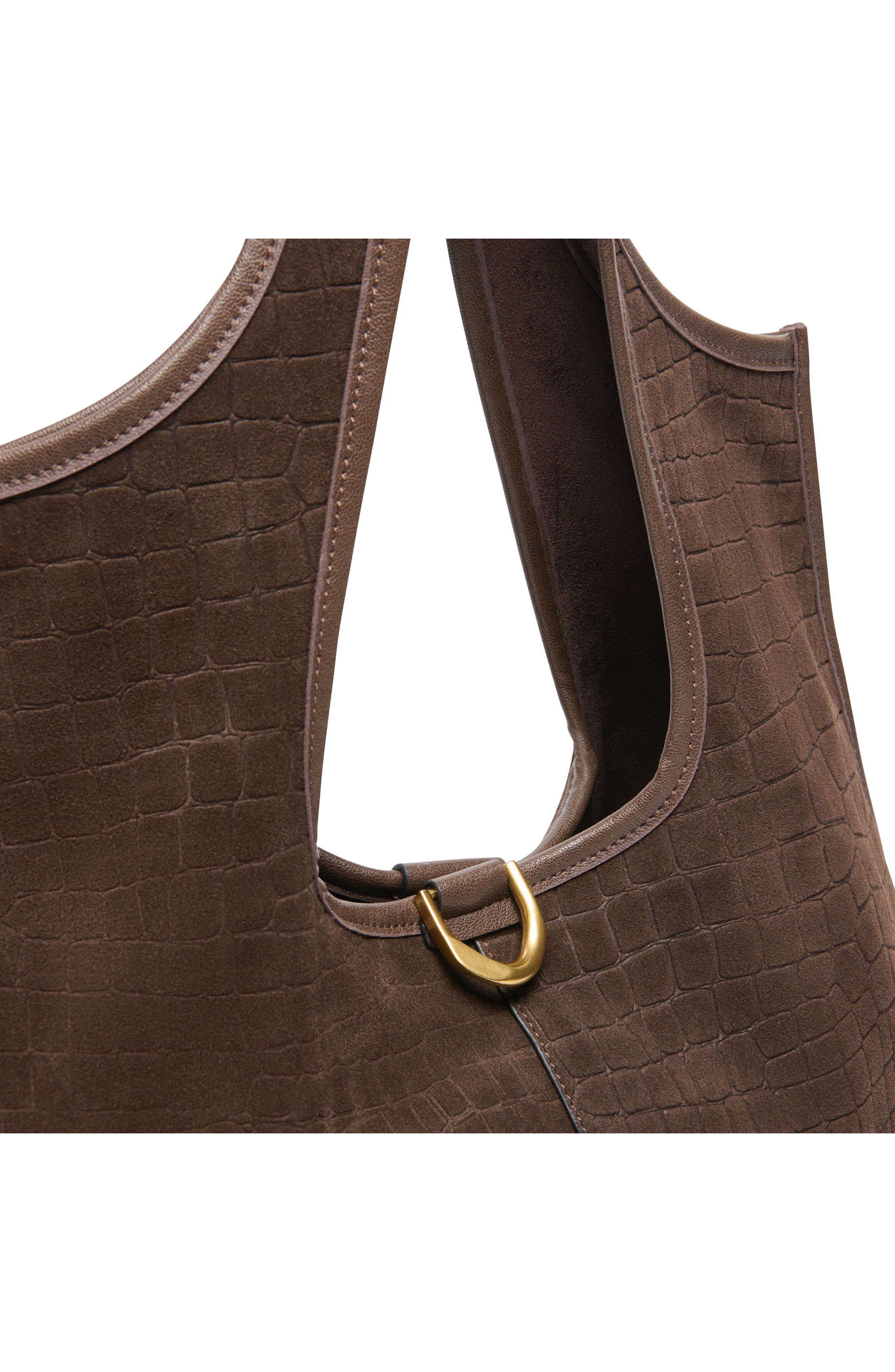 Pava Croc Embossed Suede Shoulder Bag, Alternate, color, MID BROWN