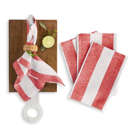 Linen Dinner Napkins - Cabana Stripe, 20" x 20" Inch