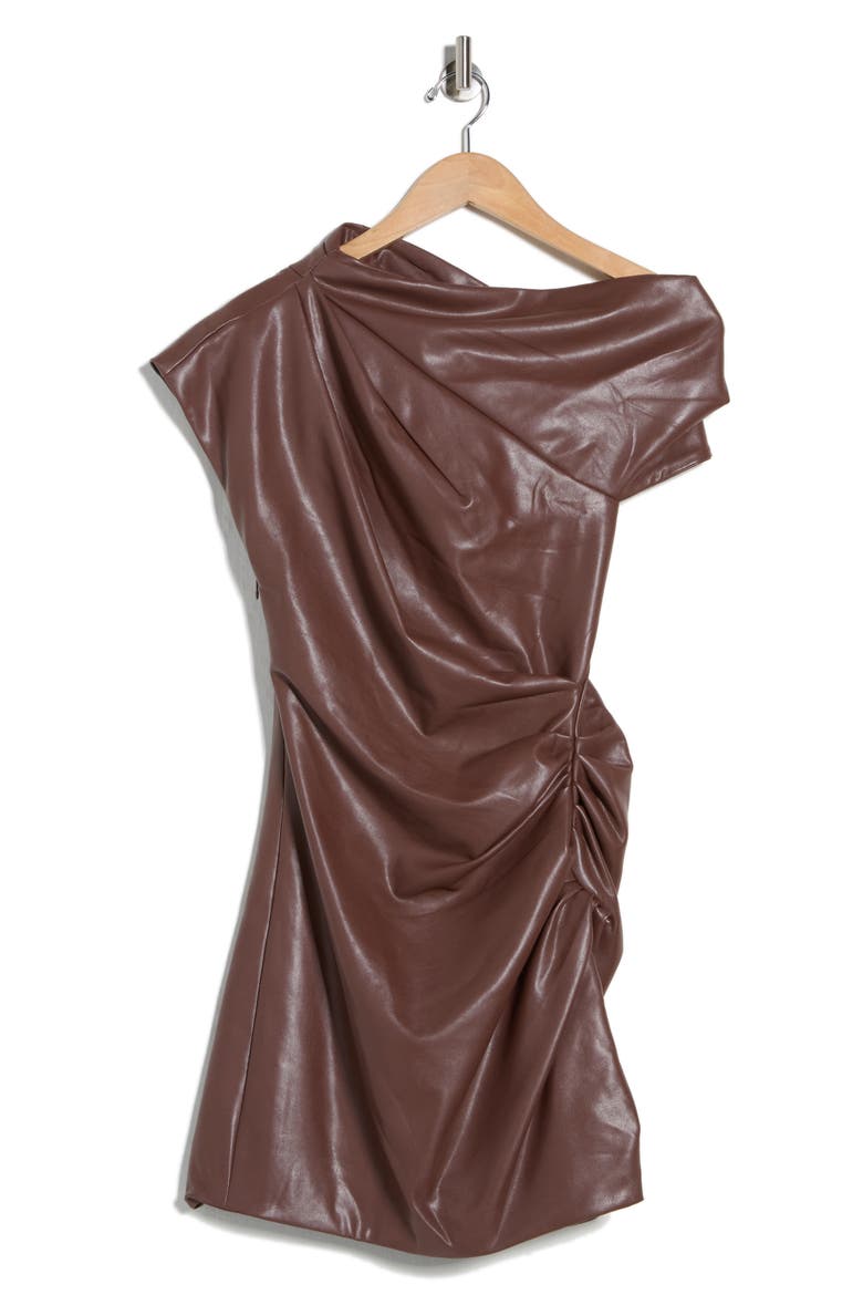 Nordi Faux Leather Ruched Minidress, Alternate, color, COFFEE