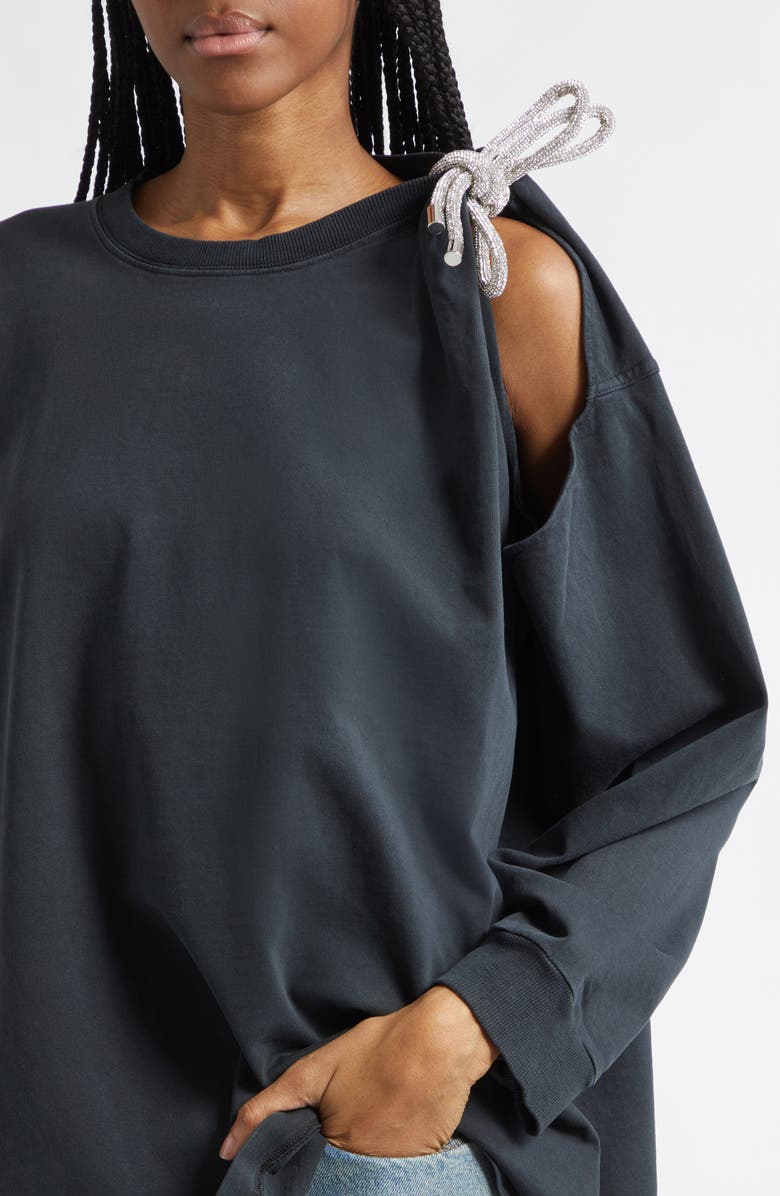 Area Crystal Knot Cutout Long Sleeve T-Shirt, Alternate, color, Washed Black