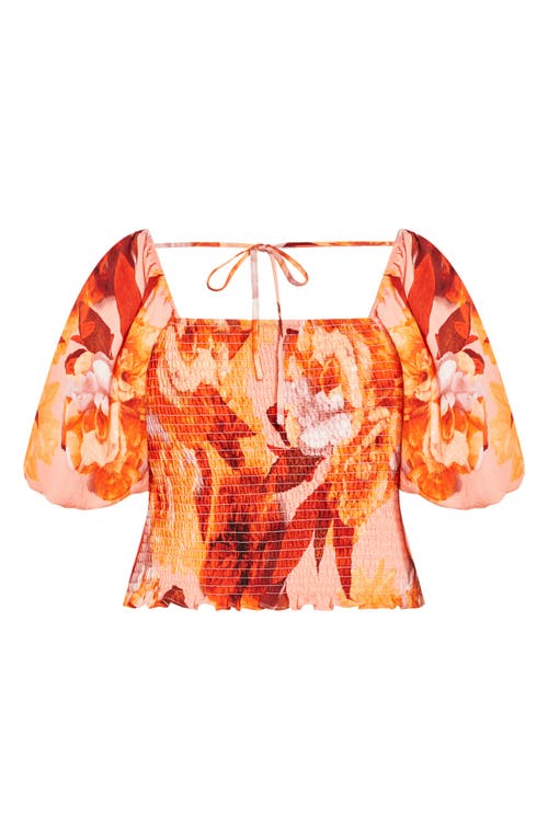 City Chic Poppie Print Smocked Crop Top In Pink