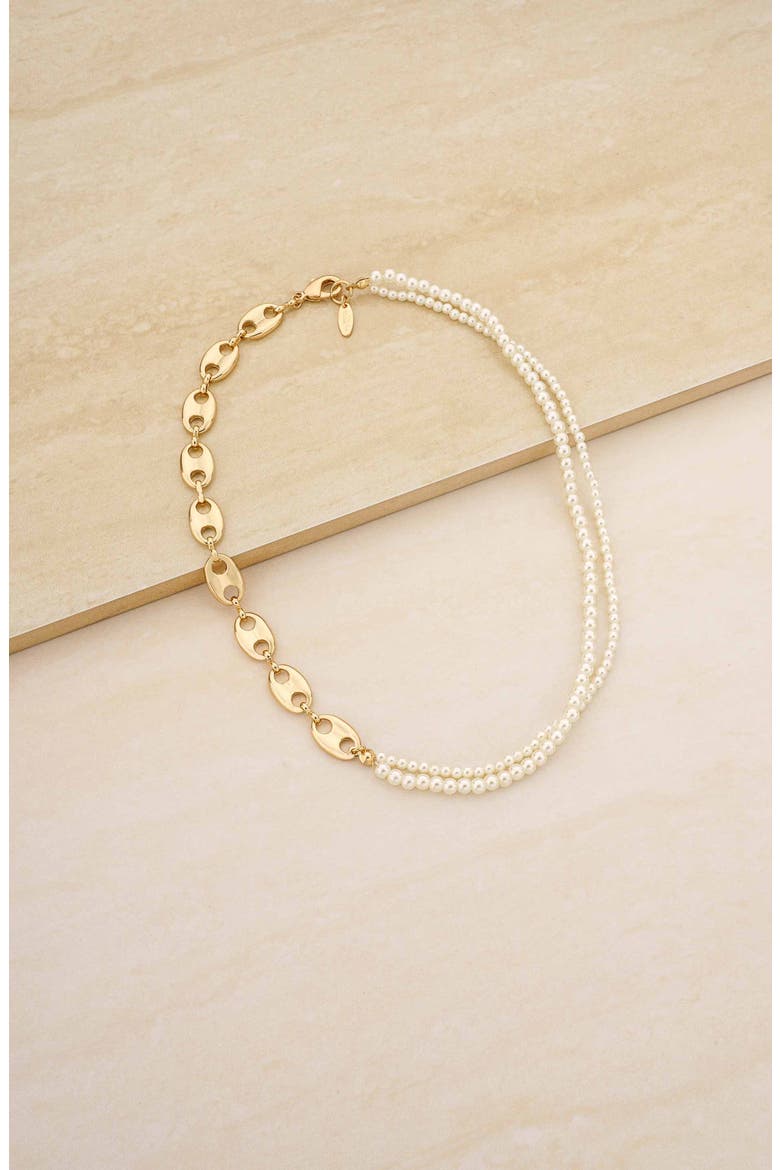 Meet Me Halfway Imitation Pearl & Mariner Link Necklace, Alternate, color, GOLD