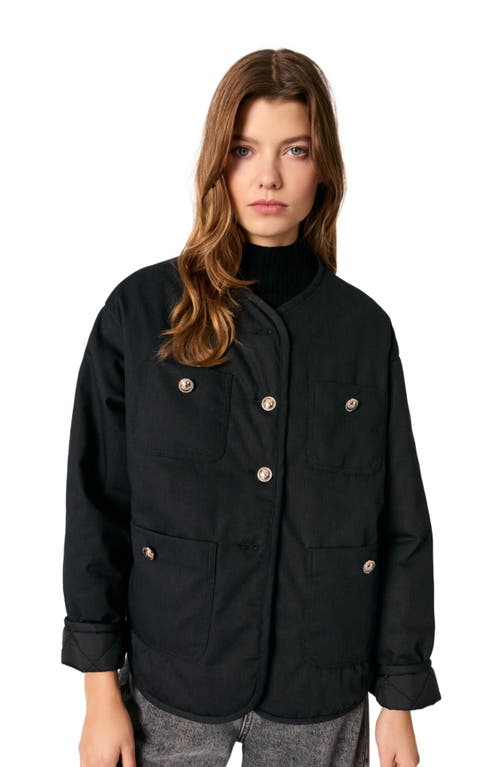 Maje Reversible Quilted Coat In Black