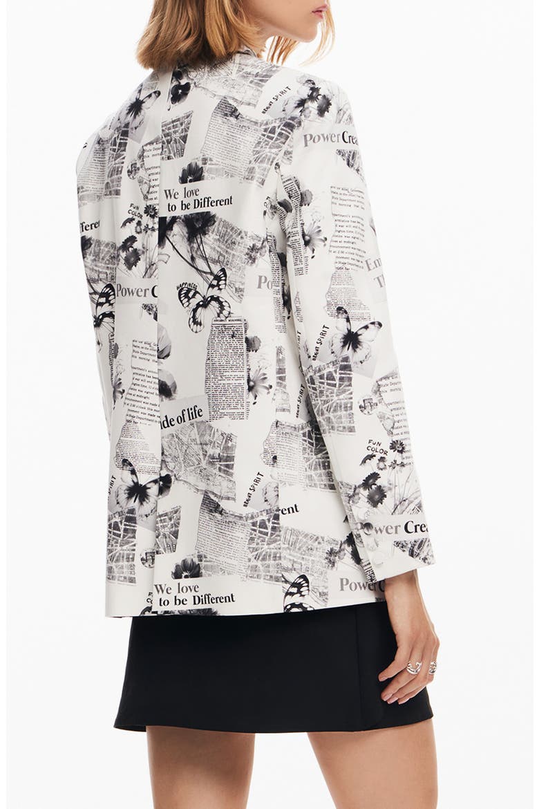 Bratislava News Print Stretch Cotton Blazer, Alternate, color, WHITE