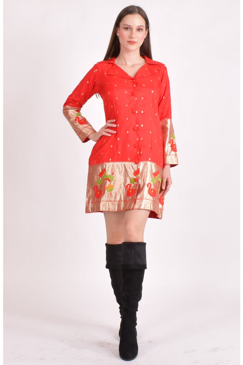 Jacquard Butti Silk Mini Blazer Dress, Main, color, Red