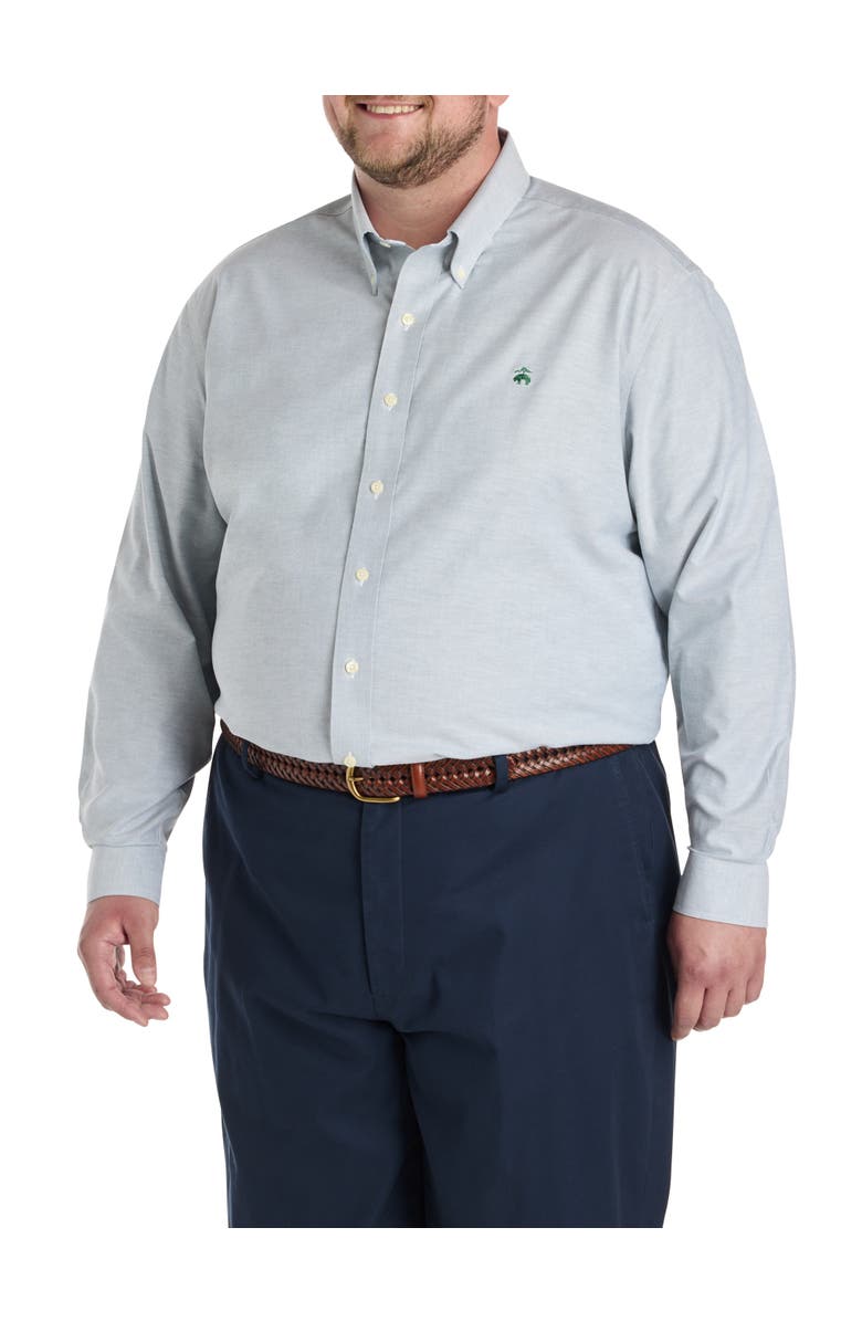 Brooks Brothers Big & Tall Non-Iron Solid Oxford Sport Shirt, Alternate, color, Green Heron Solid