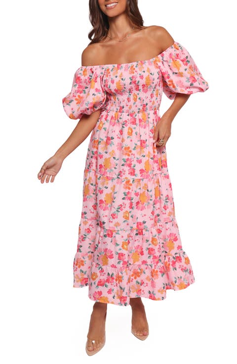 Soliel Floral Print Off the Shoulder Maxi Dress